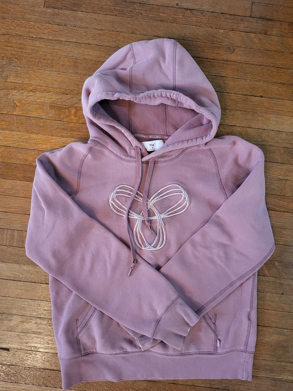 TNA Aritzia Dusty Mauve Hoodie with Embroidered Front Detail